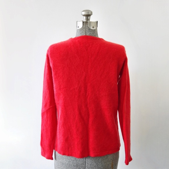 Saks Fifth Avenue Cashmere Collection Bright Orange-Red Cardigan Size S - Picture 6 of 10